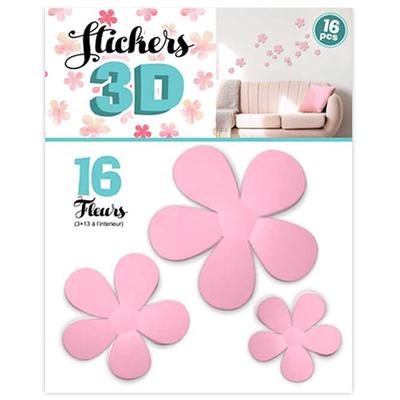 [Q8035] - 16 adet 3D 'Çiçekler' pembe çıkartma - 30x22 cm levha