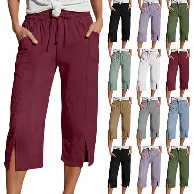 Women's Fashion  Color Drawstring Split Leg With Pockets Loose Casual Seven-Eighths 7/10 Pants