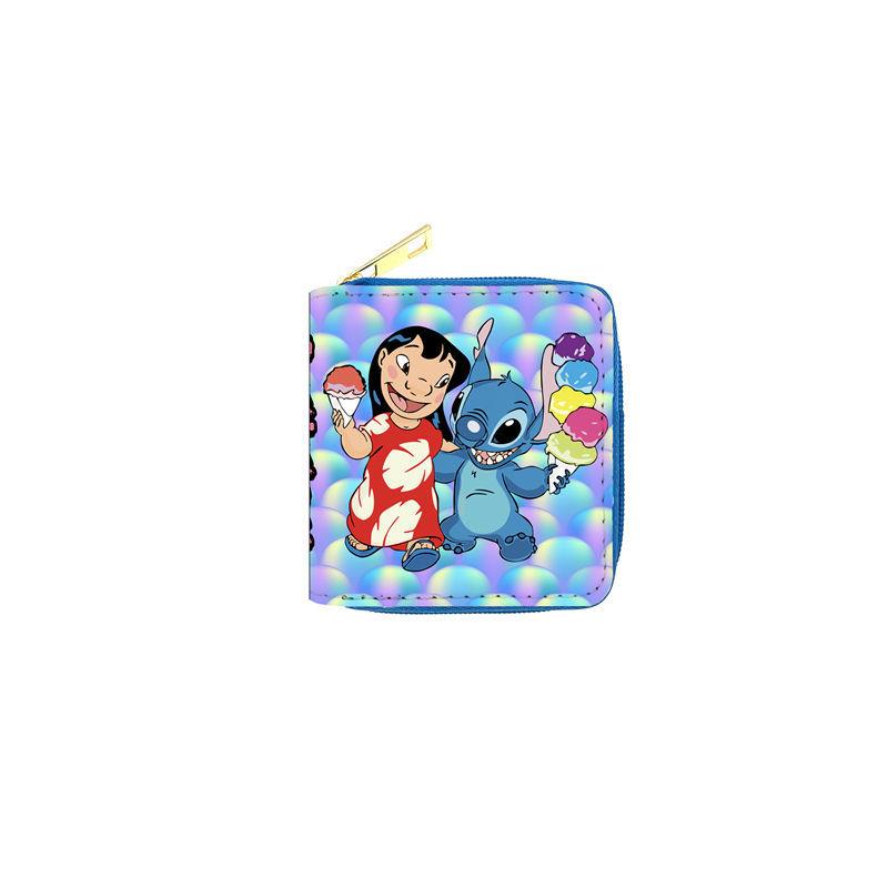 Stitch Short Zip Wallet for Women Girls Cute Cartoon PU Leather Coin Purse Card Holder ID Case Blue 6pcs