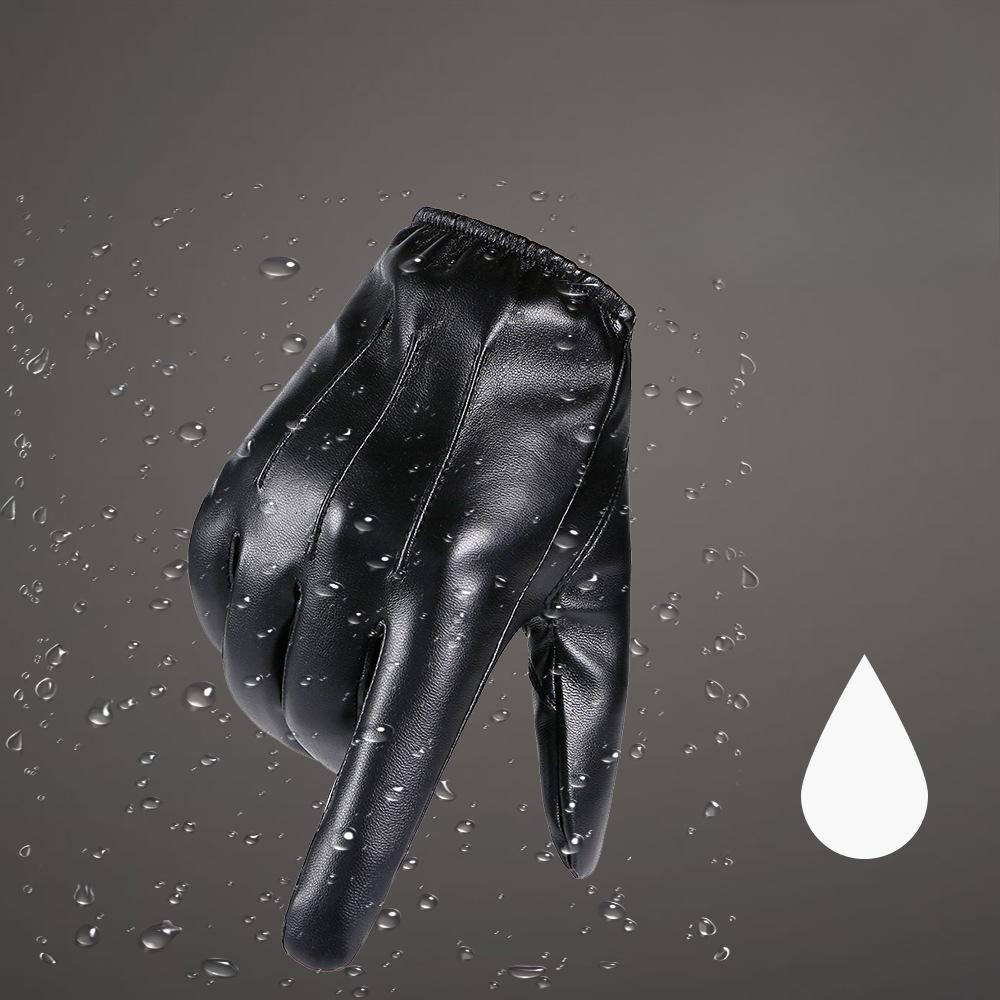 Men's Warm Leather Gloves In Autumn and Winter PU Leather Plus Velvet Cold Proof Outdoor Cycling Driving Windproof Waterproof Touch Screen Gloves