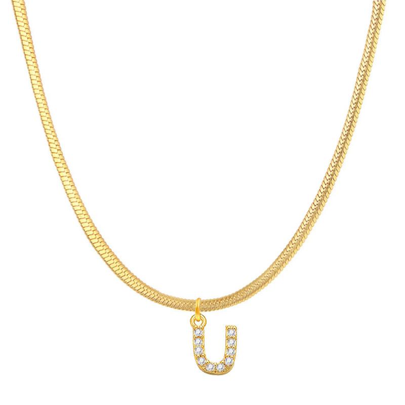 Letter Pendant Necklace in Wind Snake Bone Clavicle Chain Titanium Steel Necklace Zircon Pendant Necklace