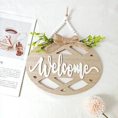 Vintage Welcome Sign Hanging Decor with Ornament Home Kitchen Bathroom Living Room Bedroom Restaurant Outdoor Use