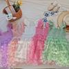 3D Butterfly Mesh Puff Sleeve Girls' Dress - 2025 Summer Smocked Waist Baby Princess Style