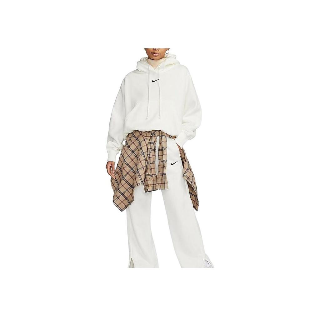 Nike Loose-Fit Logo Patch Pullover Hoodie With Drawstring Long Sleeves Women Hoodies White DQ5858-133