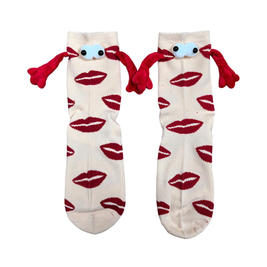 Valentine's Day Couple Heart-Shaped Magnet Socks With Hand-Holding (Mid-Calf Socks)