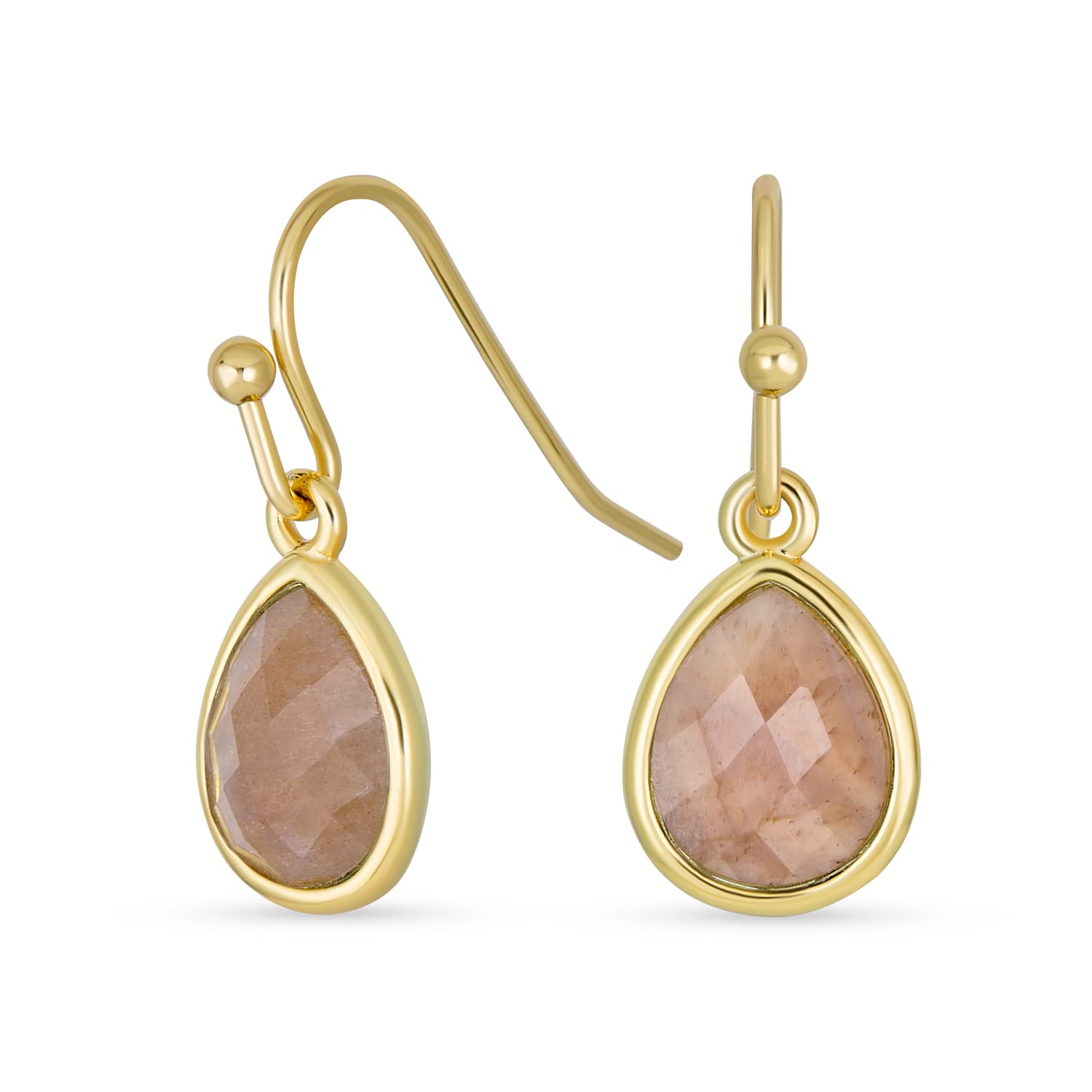 

Natural Stone Dusty Rose Sandstone Yellow Gold Plated Dull Pink Faceted Cut Drop Shape Hook Earrings [Bling Jewelry]