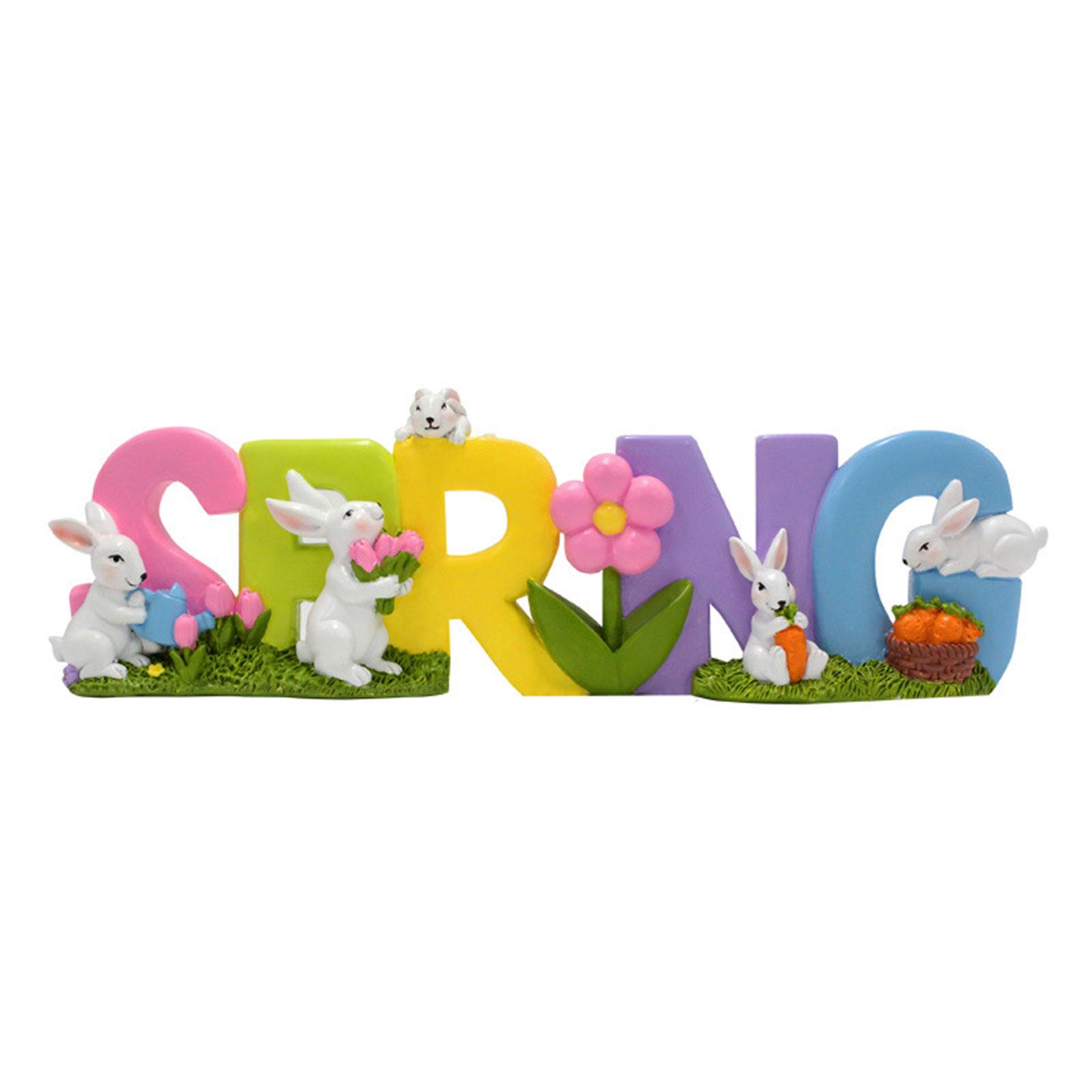 

Easter Spring Rabbit Statue with Letter Ornament Desktop Decoration for Garden Centerpieces Decor Resin Rabbit Figurine