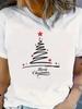 Women's Christmas Tree Graphic T-Shirt with Red Stars Merry Christmas Script Harajuku Short Sleeve Casual Aesthetic Clothes