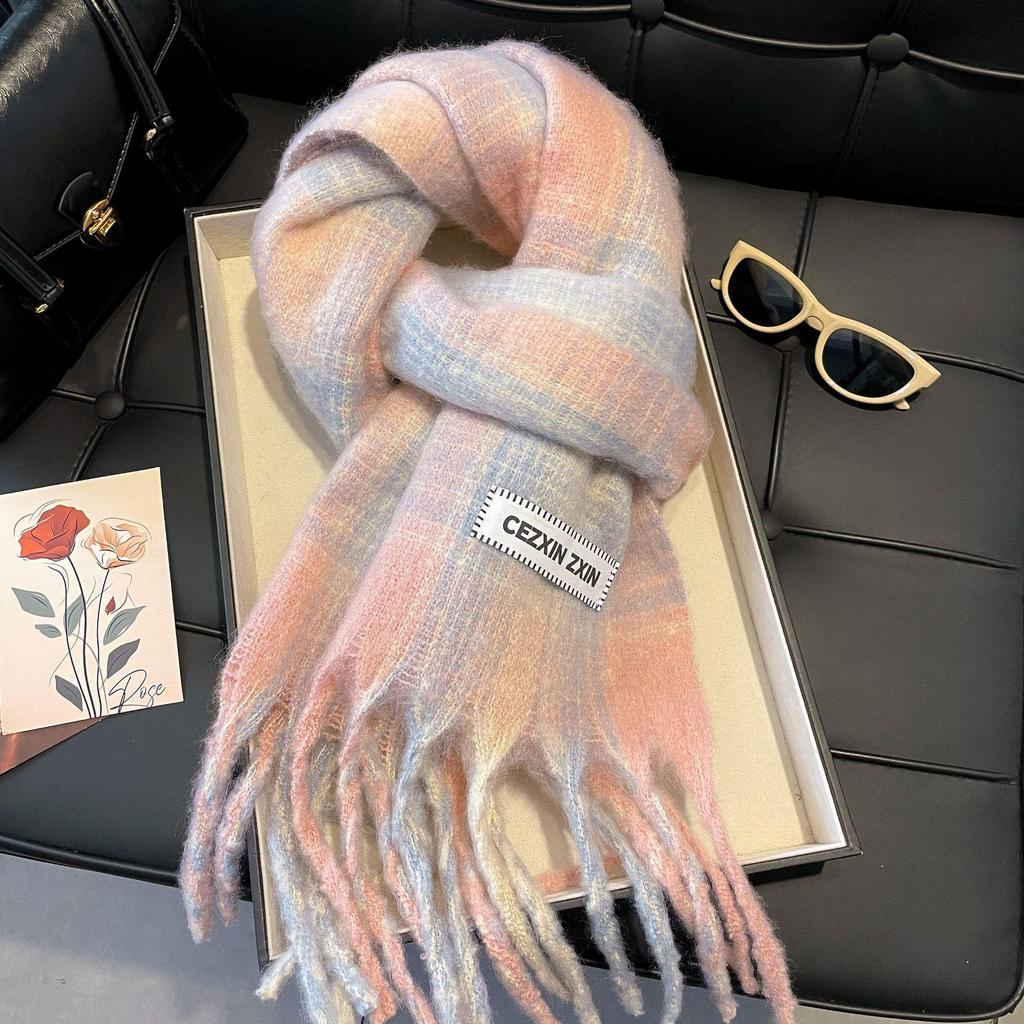 Women's Winter Imitation Cashmere Scarf - White Mohair Shawl Neck Warmer