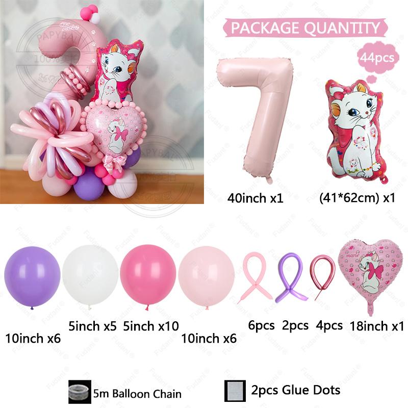 44pcs Marie Cat Balloons Baby Pink Girl Birthday Party Balloons Decoration Cartoon Marie Cat Animal Pet Baloon Baby Shower Decor