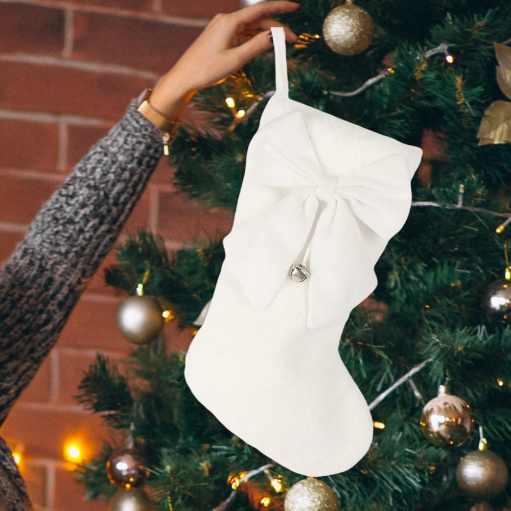 

Flannel Christmas Bow Stockings Hanging Soft Festival Party Supplies Christmas Stocking with Bow Large Size білий