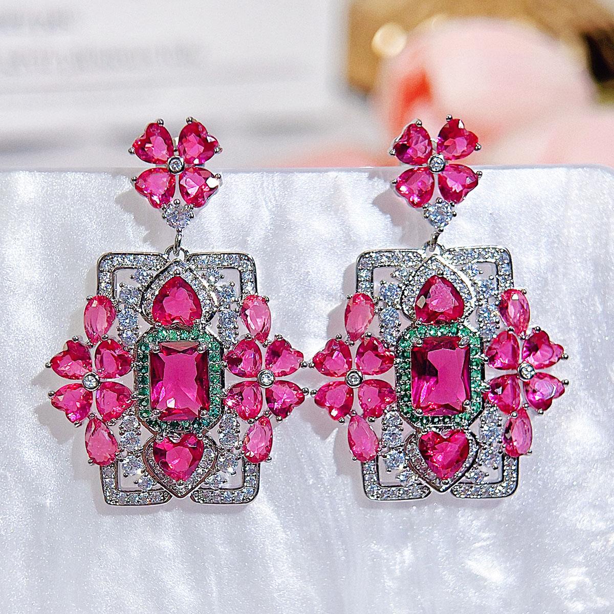 

Ювелирные изделия с цирконом в стиле барокко тяжелой промышленности, красивые синие или розово-красные серьги-подвески, блестящие аксессуары в стиле ретро для женщин розы красного