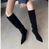 Neue Damen Stretch Moderne Lange Stiefel Mode Spitze Zehen Kniehohe Stiefel Designer Hohe Absätze Schuhe Zapatos De Muje