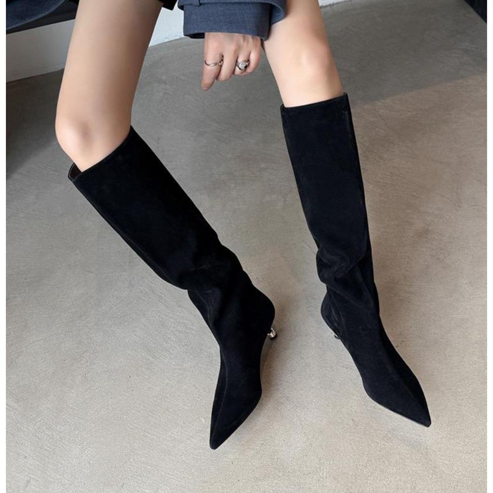 Neue Damen Stretch Moderne Lange Stiefel Mode Spitze Zehen Kniehohe Stiefel Designer Hohe Absätze Schuhe Zapatos De Muje