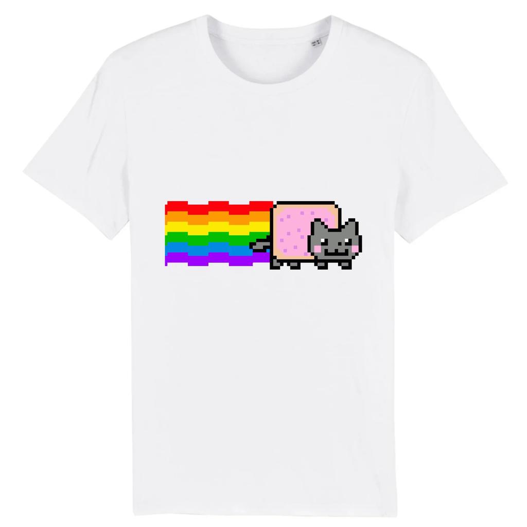 Nyan Cat with Rainbow TShirt Funny Meme Creative Top Hip Hop YK Vintage Print Short Sleeve Ca