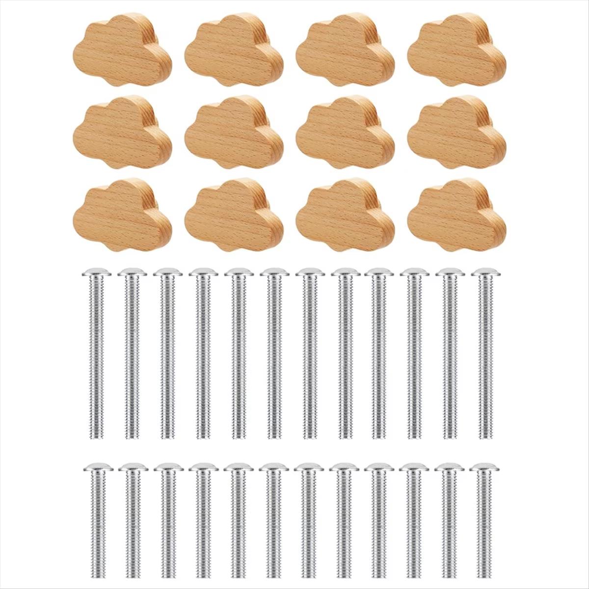 

Boho Dresser Knobs- 12 Pack Beech Wood Drawer Knobs Cloud-Shaped Wooden Dresser Pulls for Cabinets, Furniture