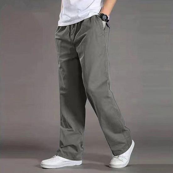 Men Work Pants with Pockets Wide Leg Loose Cargo Pants Solid Color Cotton Thin