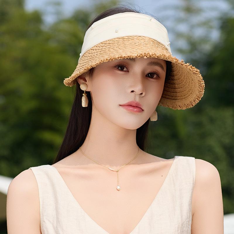 Summer Hat Female Sunshade Sunscreen Woven Straw Hat Empty Top Sun Hat Summer Outdoor Travel Shows Small Face