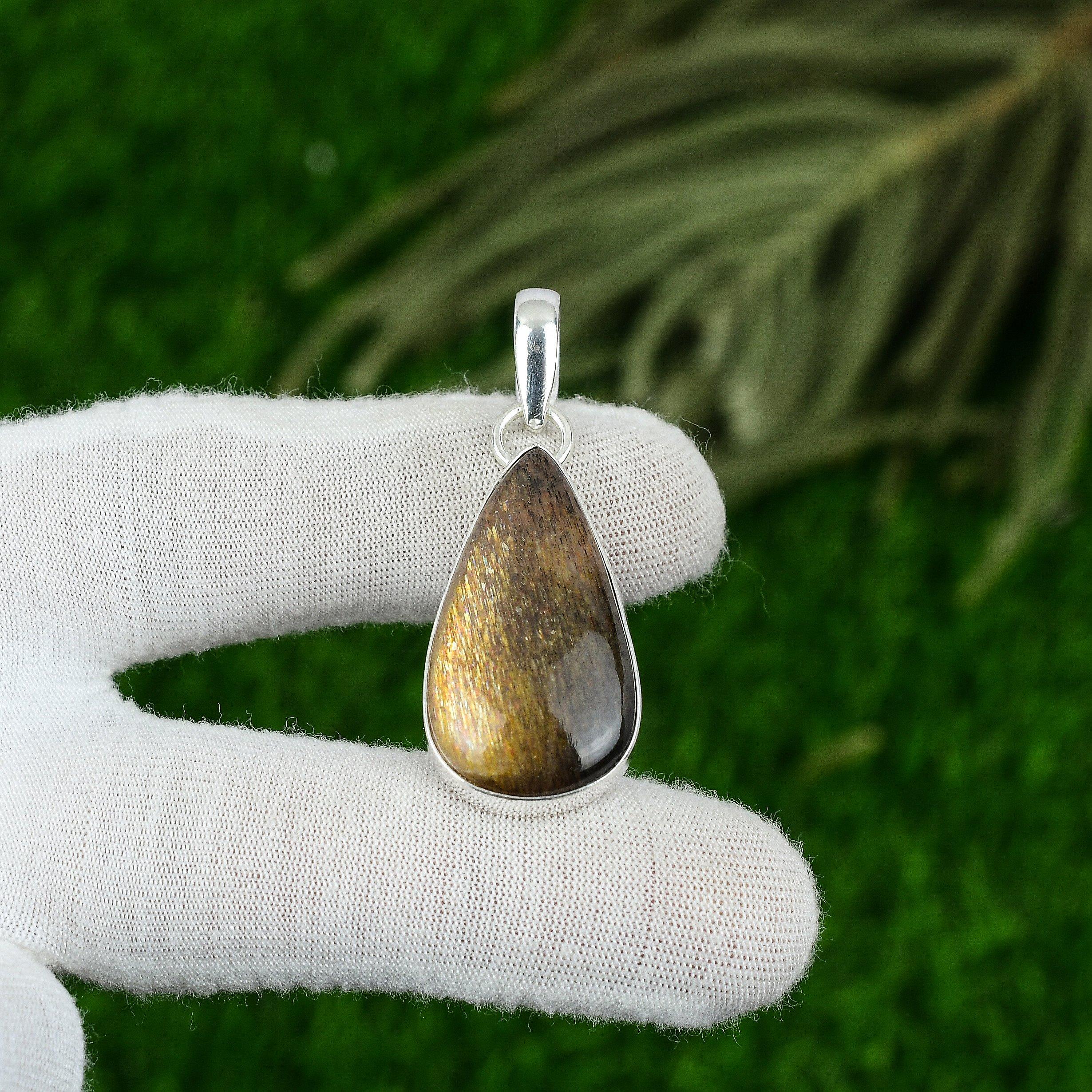 Pear Tiger Eye Stone 925 Sterling Silver Sacral Chakra Wife Boho Pendant Jewelry