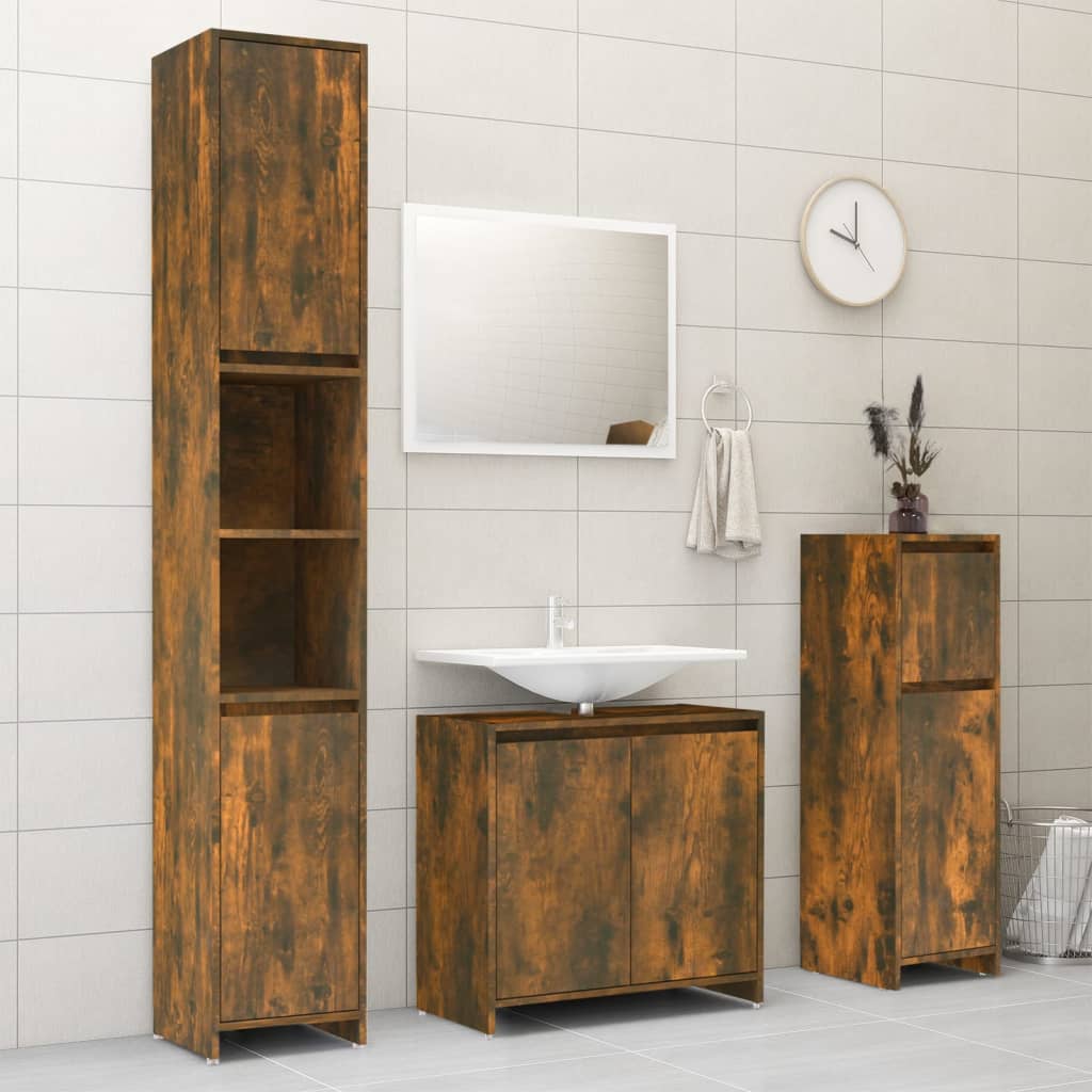 Bathroom Cabinet Smoked Oak Finish 30 X 30 X 95 Cm Engineered Wood