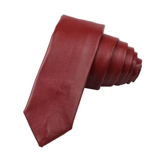 Burgundy Neck Tie Wedding Genuine Lambskin Real Stylish Men Partywear Leather
