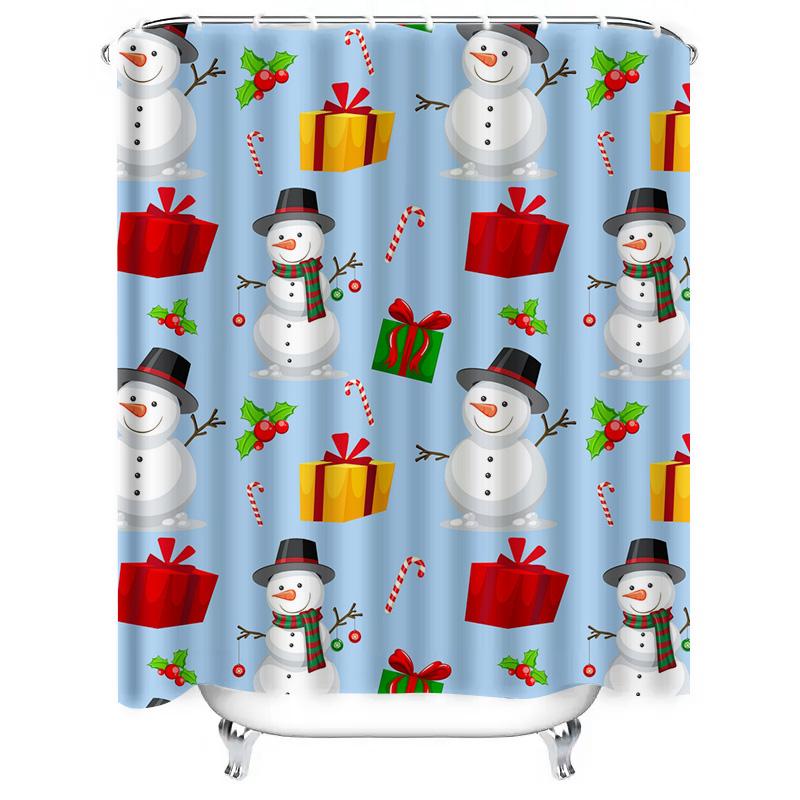 TU Winter Snowman Shower Curtain Festive Holiday Bathroom Decor Christmas Themed Waterproof Fabric Backdrop