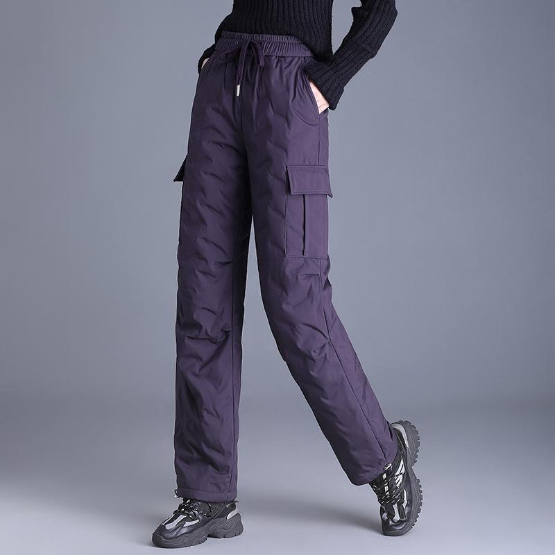 Straight-leg Down Pants and Women's Long Pants Are Suitable for Women with Wide Legs in Winter. They Are Thick, Warm and Loose with Duck Down