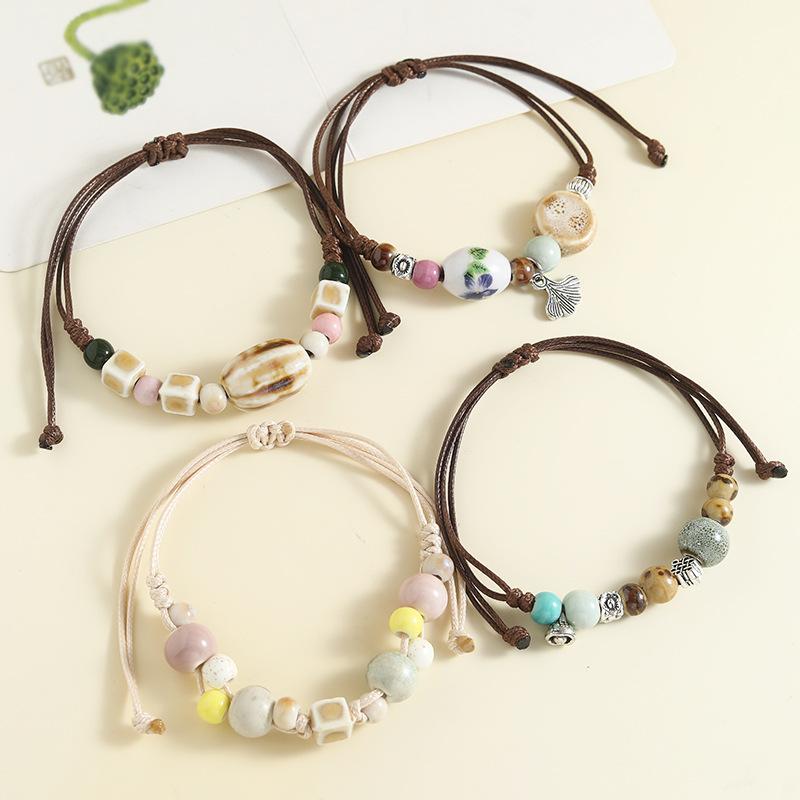 Ceramic Bracelet  A Stylish, Vintage Ethnic-style Handmade Woven Bracelet with String Beads.