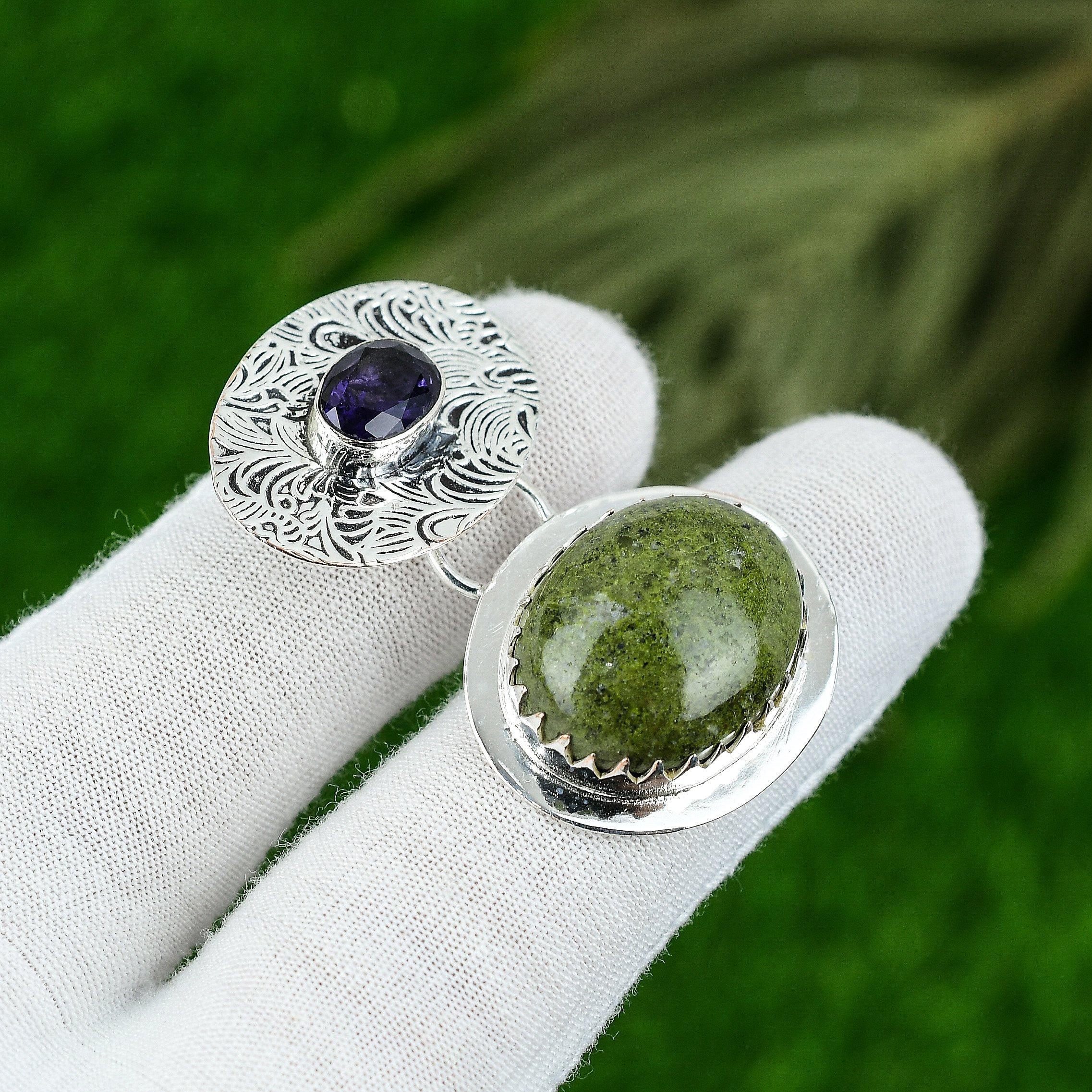 

Natural Gogunjula Gemstone Pendant Green 925 Sterling Silver Indian Jewelry