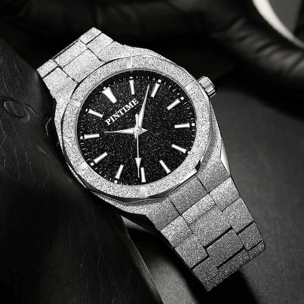1pc Men's Quartz Watch - Diamond Abrasive Polished Starry Sky Surface Quartz Watch, Quartz Movement, A Perfect Christmas Gift, T