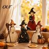 Retro Witch Decorations for Shelves Halloween Wooden Ornaments, Distressed Figurines, Tabletop Indoor Holiday Party Ornaments Decoration with Pumpkin
