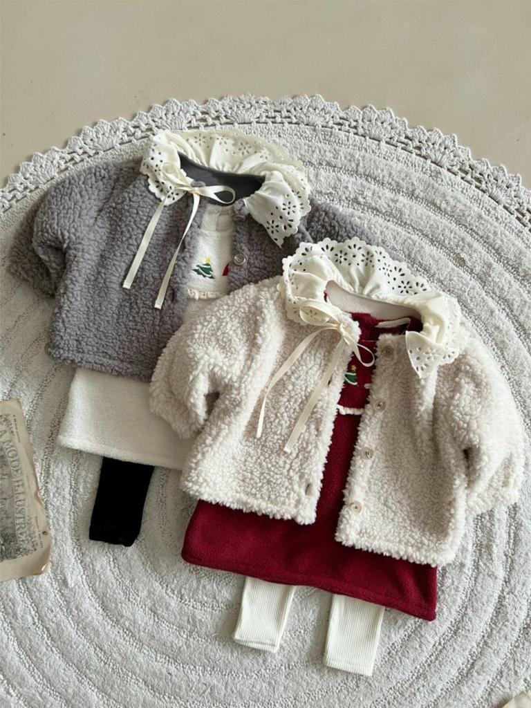 Infant Girls' Winter Lace Plush Princess Dress with Christmas Embroidery