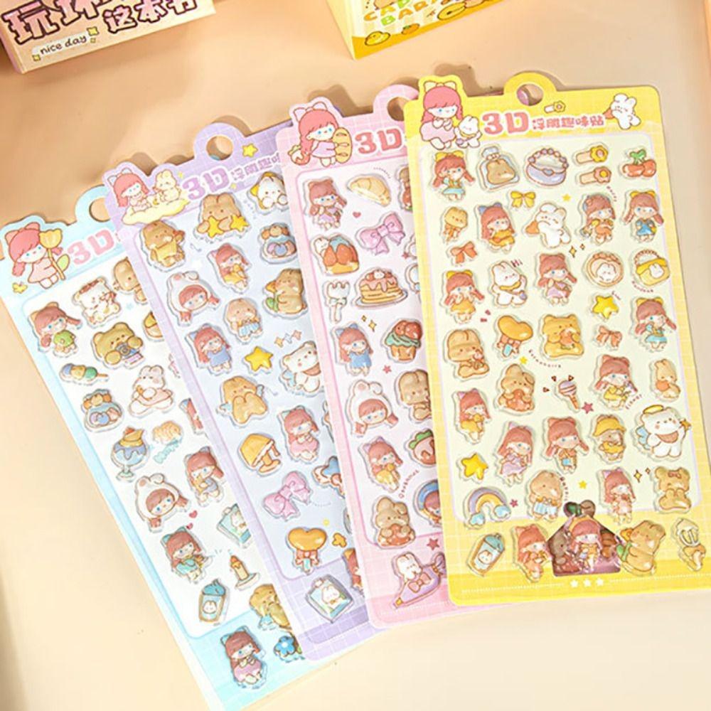 4pcs/Set Capybara 3D Drop Relief Sticker DIY Scrapbooking Journaling Stationery Diary Decor Stationery Stickers Crystal Stickers