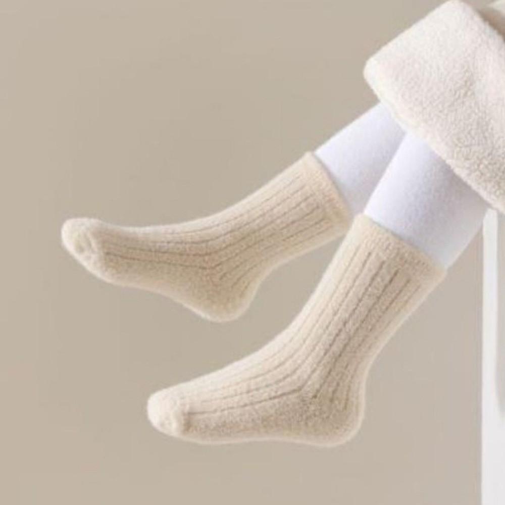 4 Pairs Thickened Design Warm Socks 4 Pairs Thickening Mid-Calf Socks Warm Fleece Socks For Girls