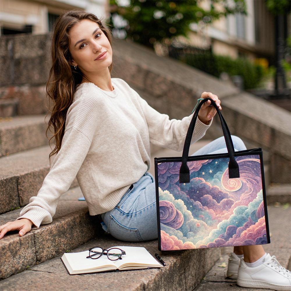 Dreamy Cloud Star Print Ladies Daily Tote Bag Stylish Casual Portable Shopping Shoulder Bag