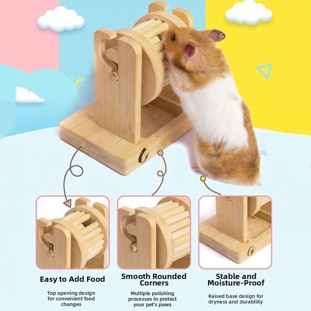 Wood Hamster Foraging Toy Non-Toxic Chew-Resistant Treat Dispenser Interactive Funny Hamster Wheel Forager Indoor Decor