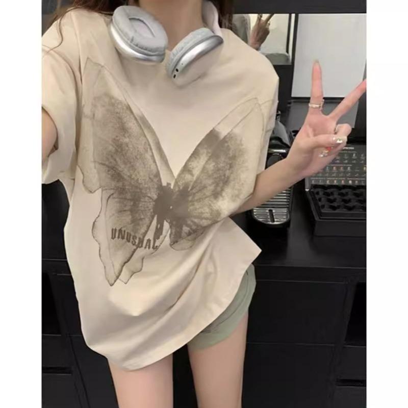 T-shirt Western Style Butterfly Print Loose Short-sleeved Summer Temperament Top Women's Clothing