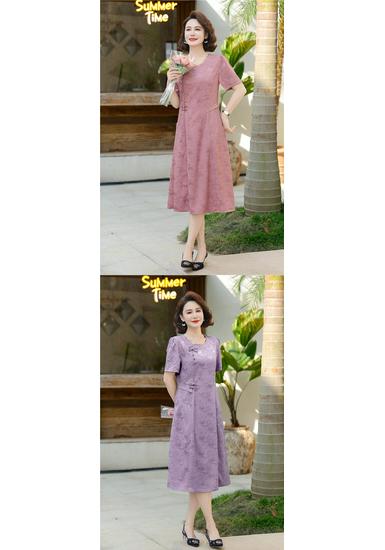 2026 Mom's Fashionable Chiffon Summer Dress - Versatile Mid-Length, Waist-Cinched Style for Middle-Aged & Elderly Women