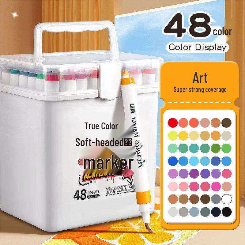 True Color Soft Tip Markers and Stackable Acrylic Brushes for Kindergarten Painting
