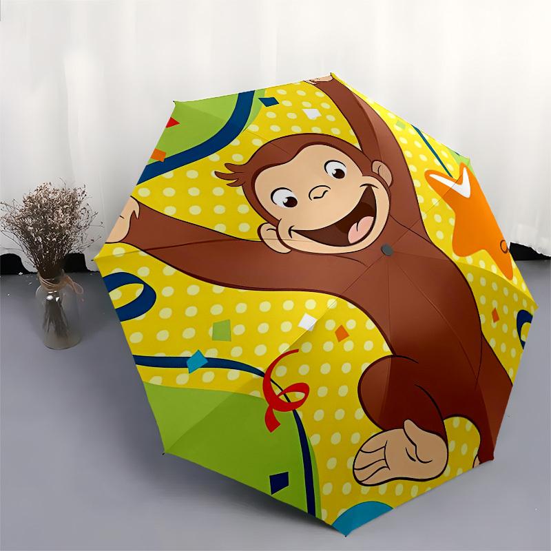Curious George, Celebration Automatic Opening and Closing, 8 Rib Structure Portable Umbrella, Suitable for Men and Women In All Seasons Per