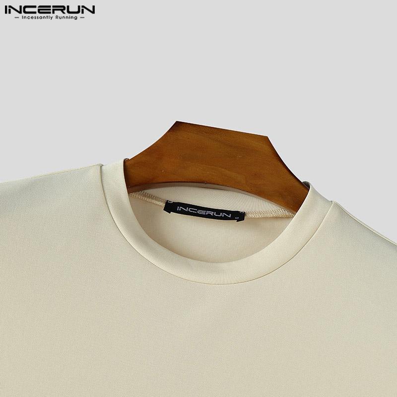 INCERUN Oversized Summer Men O Neck Short Sleeve Crochet Stitching Casual T-Shirts Tops
