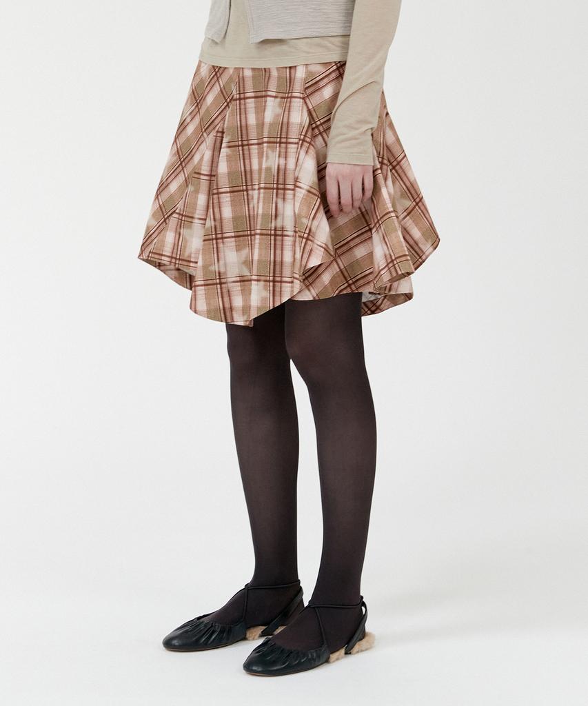 Gyeong Draped Skirt_Brown Check