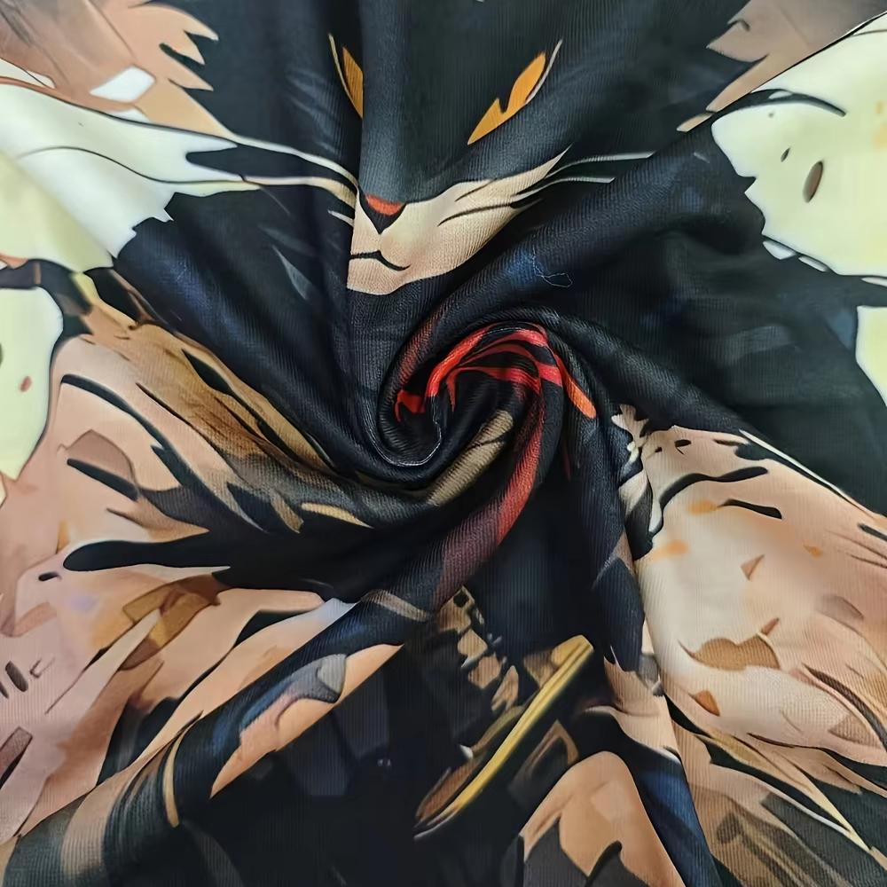 Summer Round Neck Funny Animal Samurai Cat Pattern 3D Print Top Fashionable Casual Short Sleeved Men's T-shirts