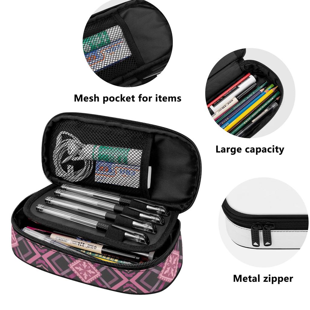 Pencil Case Smooth Zipper Multi Compartment 300D Polyester with Main Pocket Mesh Layer and Removable Pen Divider for Students