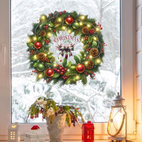 Weihnachtskugel Kranz Schleife Wandaufkleber Abnehmbare PVC Aufkleber für Wohnzimmer Schlafzimmer Selbstklebende Feiertagsdekoration