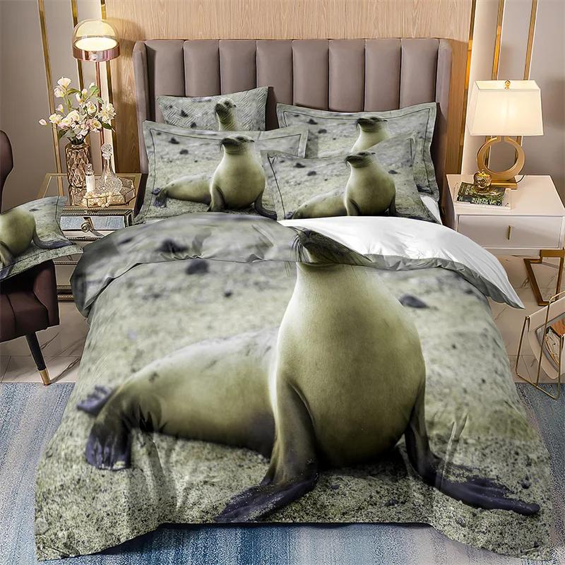 Lovely Little Penguin Comforter Bedding Sets 3D Print Blue 135x200 Bedroom Bed Cover Set For Changjin DeerKangarooOstrich