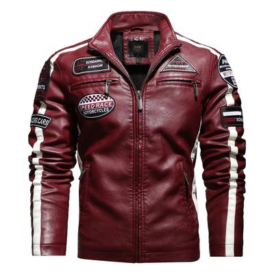 Chaqueta de cuero de motocicleta para hombre, de otoño e invierno, con forro polar, bordada, para carreras, cortavientos, ropa de abrigo, chaqueta de motociclista de piel sintética