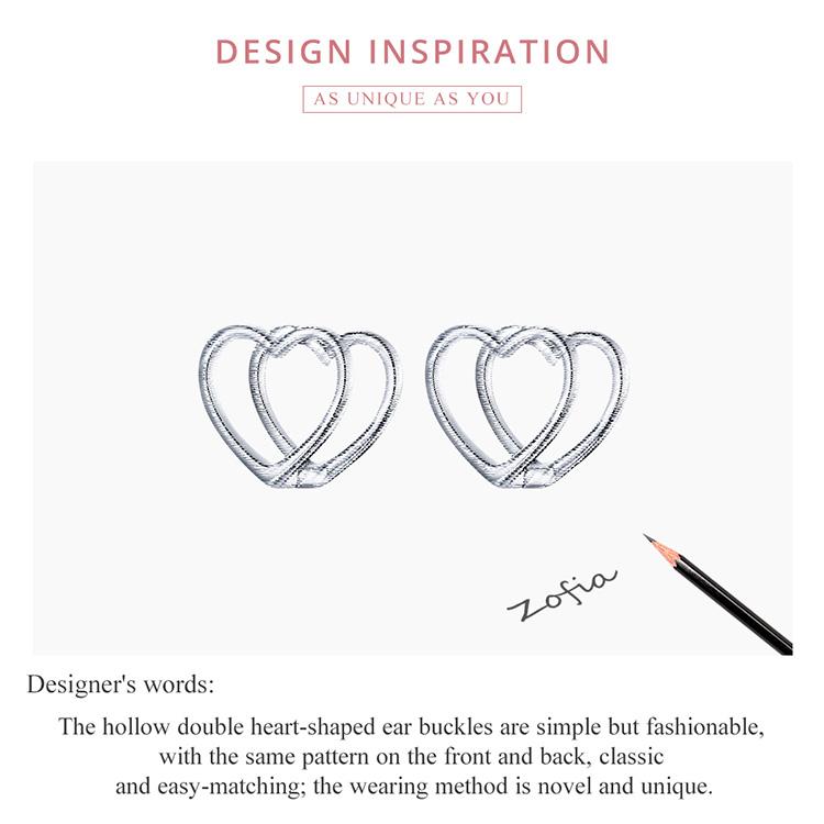 Bisaer 925 Sterling Silver Simple Fashionable Heart Shape Stud Earrings for Women Wedding Fine Jewelry