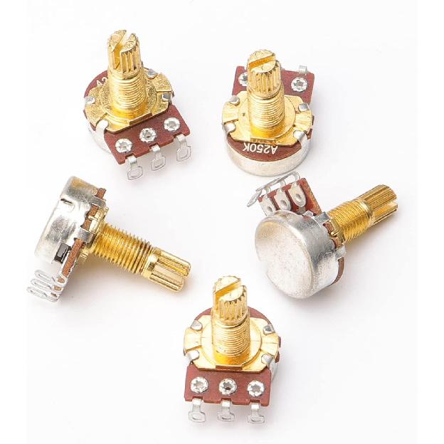 Swhmc 5PCS Guitar Potentiometers A250k Split Shaft Taper Pots Audio Tone Switch Control for Electric Bass Guitar