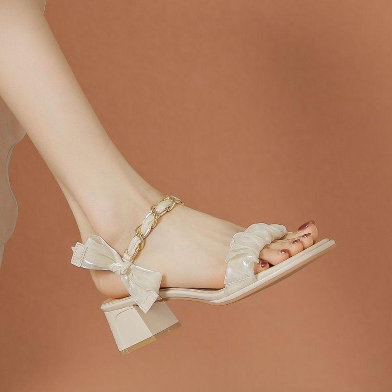Fashion Strap sandals for women wearing bow and fairy style 2025 new summer height shoes with exposed toes